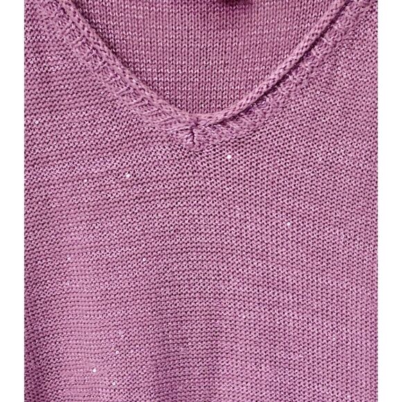 DKNY JEANS Womens Plus Size Lilac Sparkly V- Neck Sweater - Picture 10 of 11